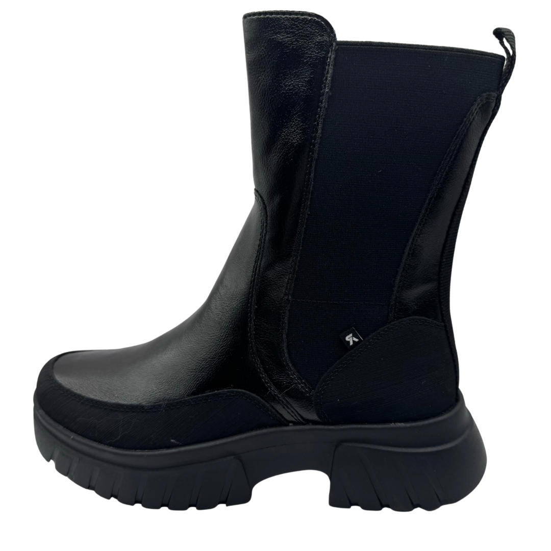 Rieker Black Boots with Patent Detail