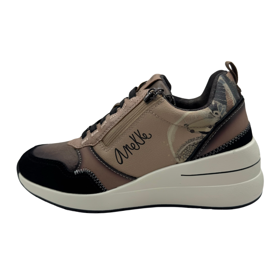 Anekke Beige &amp; Black Wedged Trainers