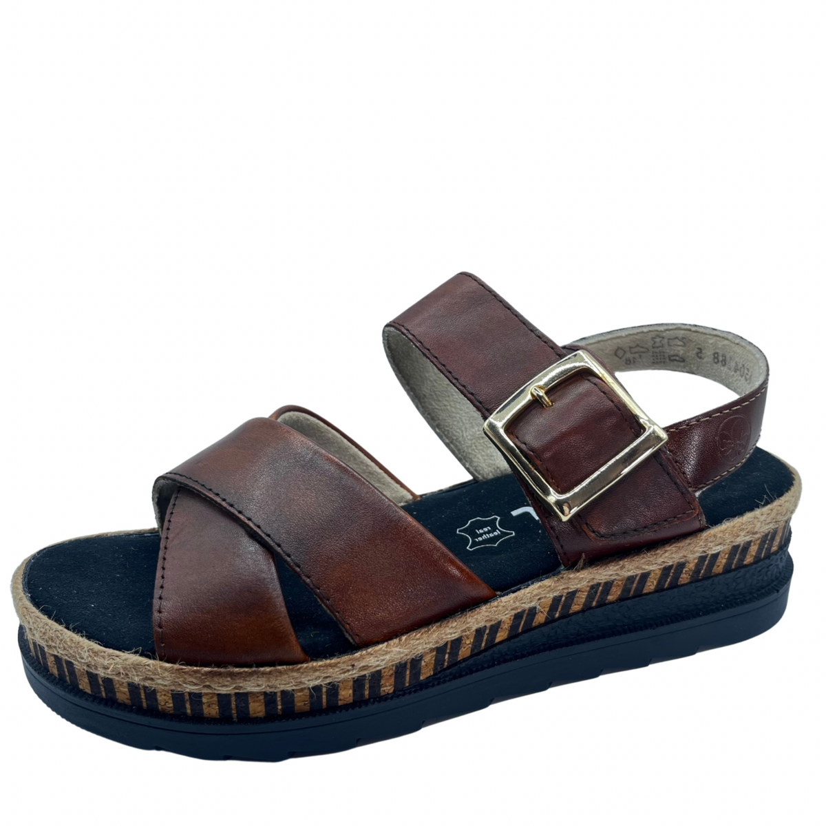 Rieker Brown Leather Crossover Strap Sandals