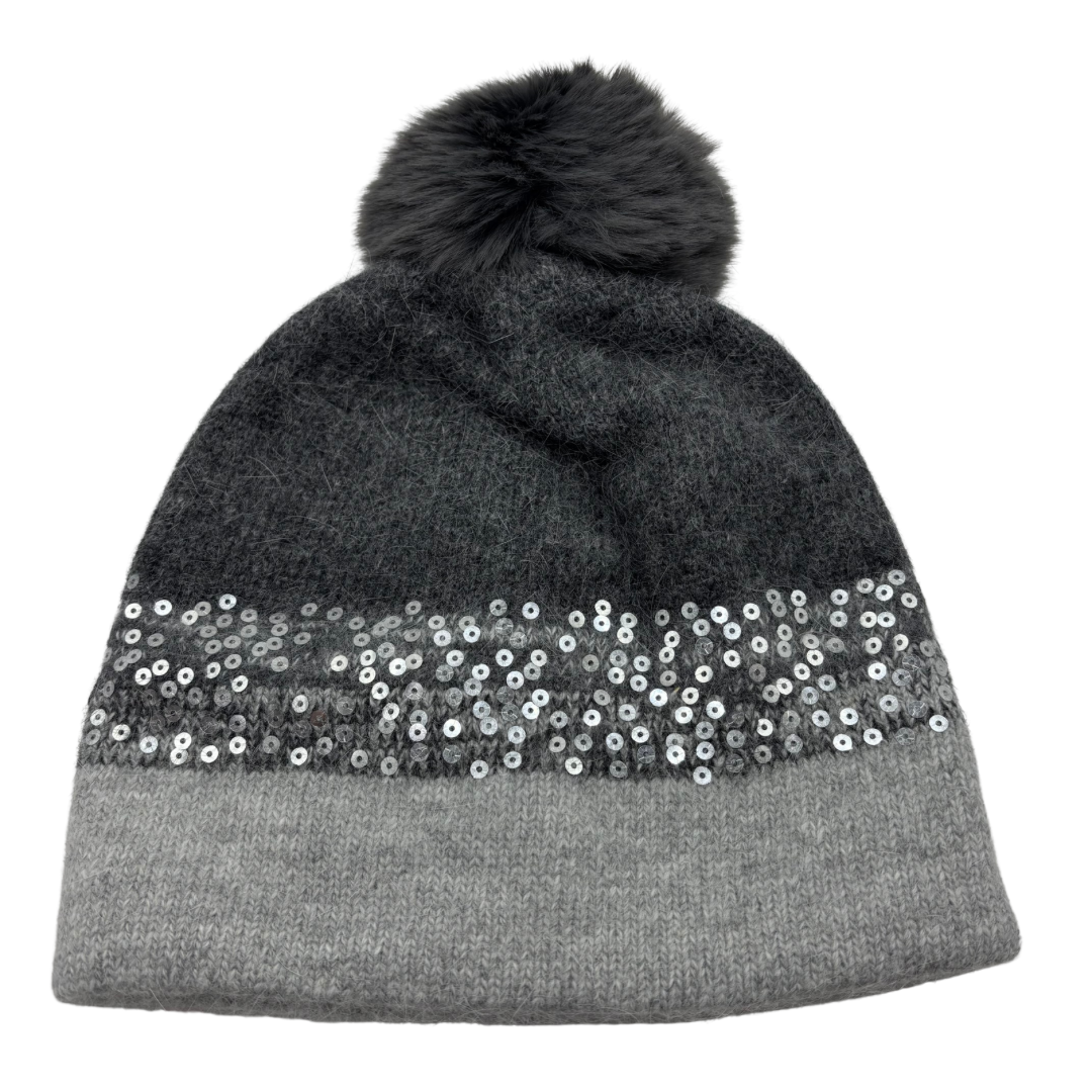 Two Toned Grey Bobble Hat with Glitter