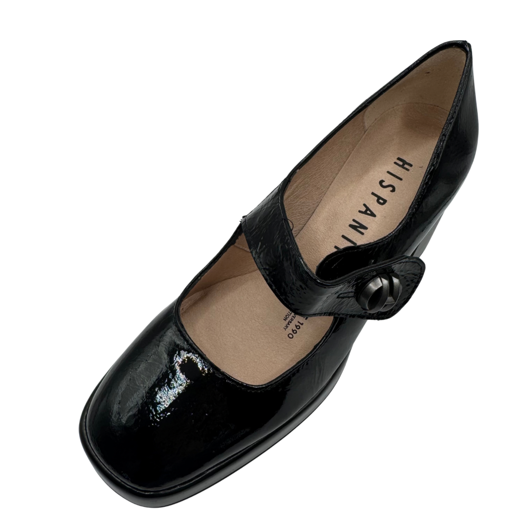 Hispanitas Black Patent Heeled Shoes with Elasticated Strap