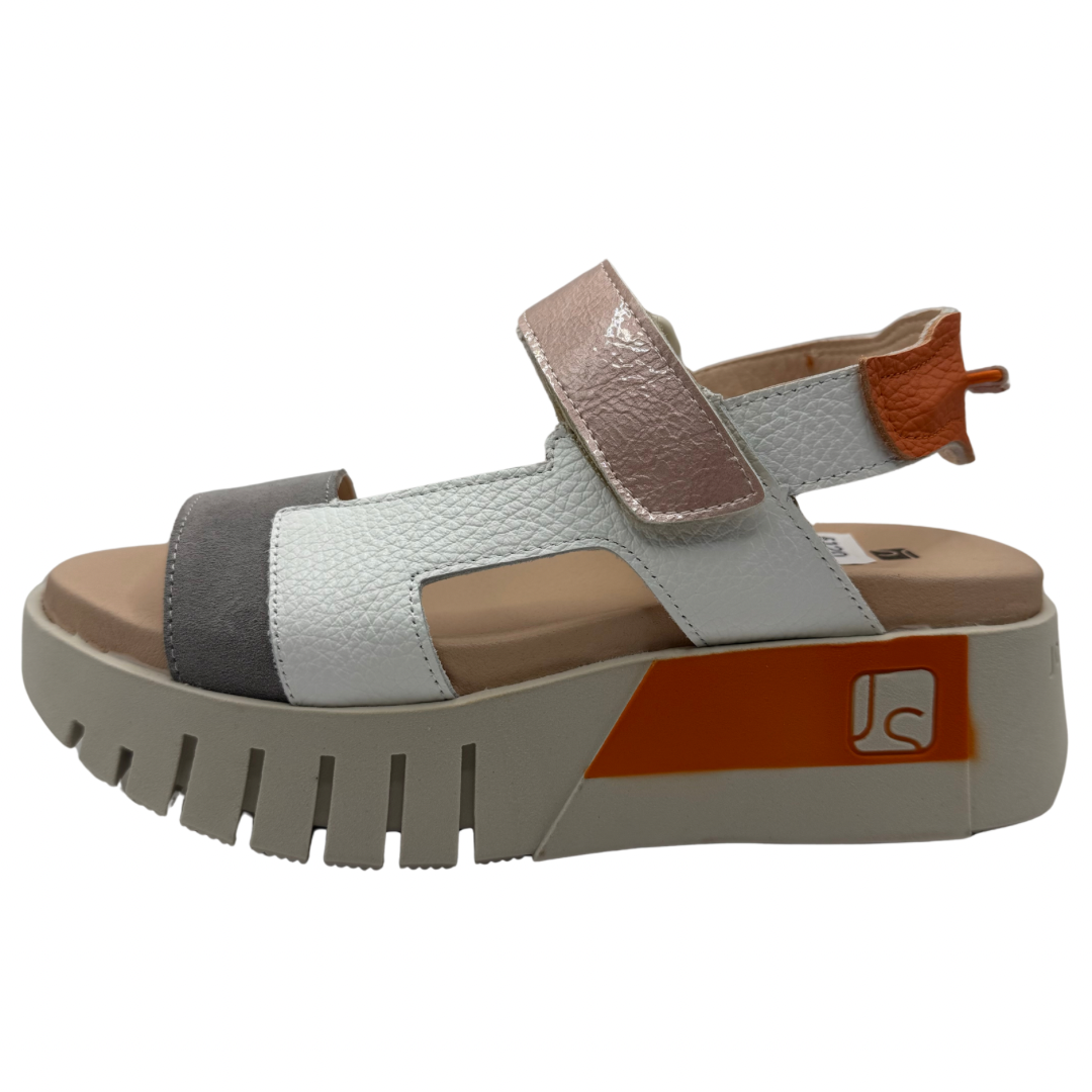 Jose Saenz Grey, White &amp; Orange Leather Sandles