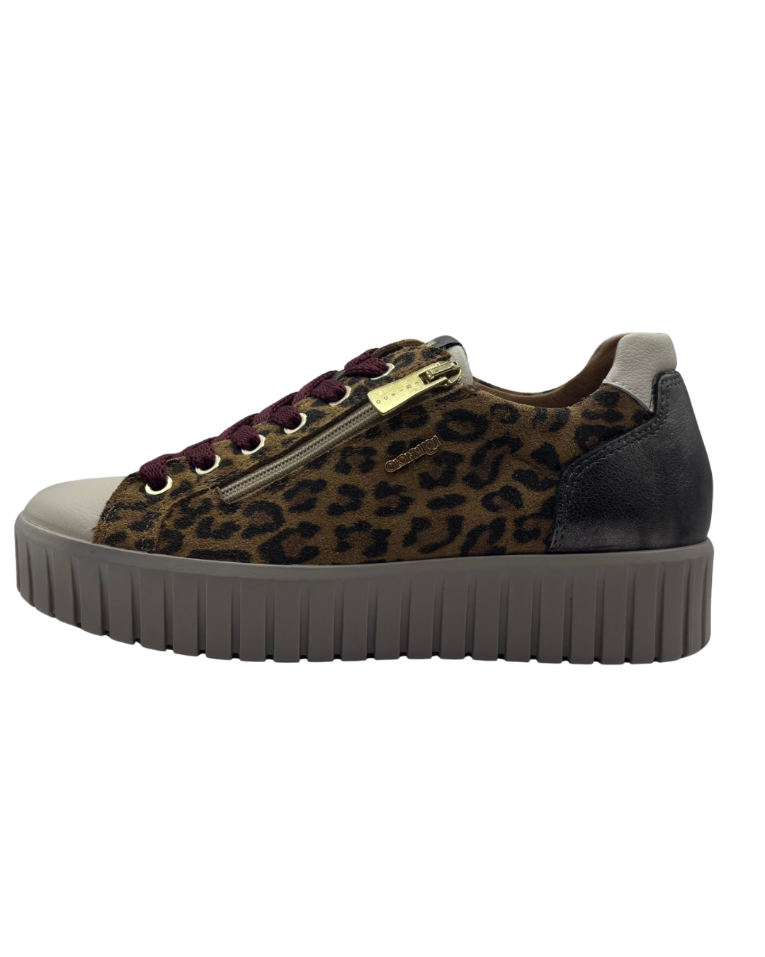 Igi &amp; Co Leopard Print Platform Trainer with Burgundy Laces