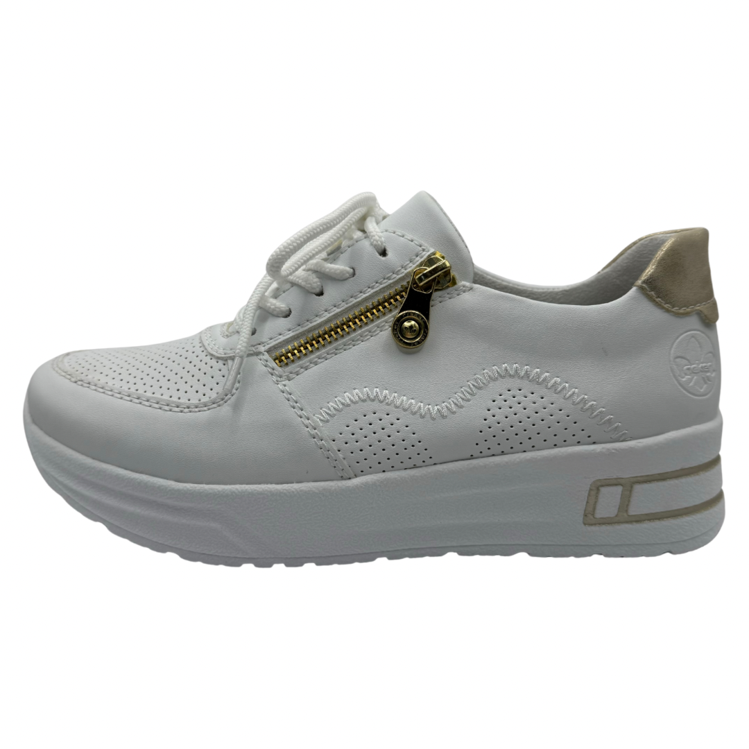 Rieker White Trainers with Gold Detail and Side Zip