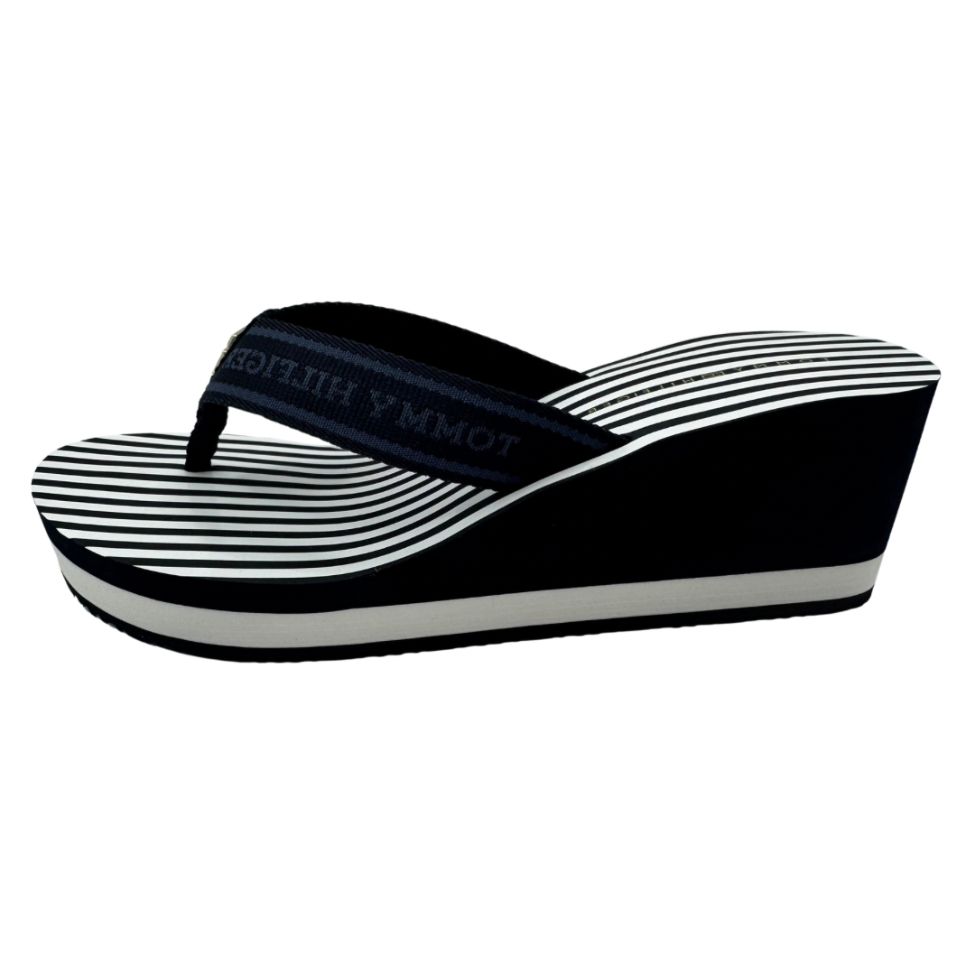Tommy Hilfiger Navy Stripe Wedge Flip Flops