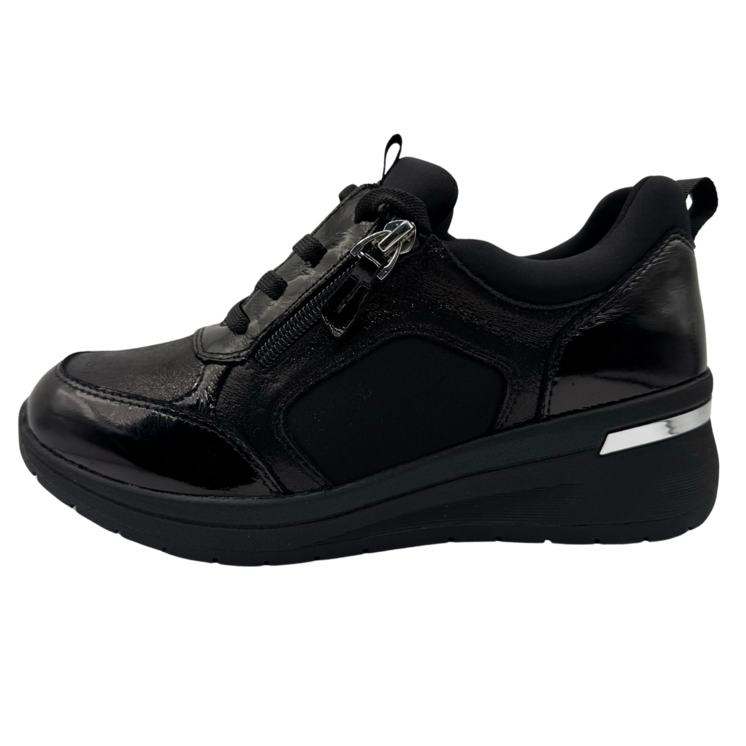 Caprice Black Patent Wedge Trainers