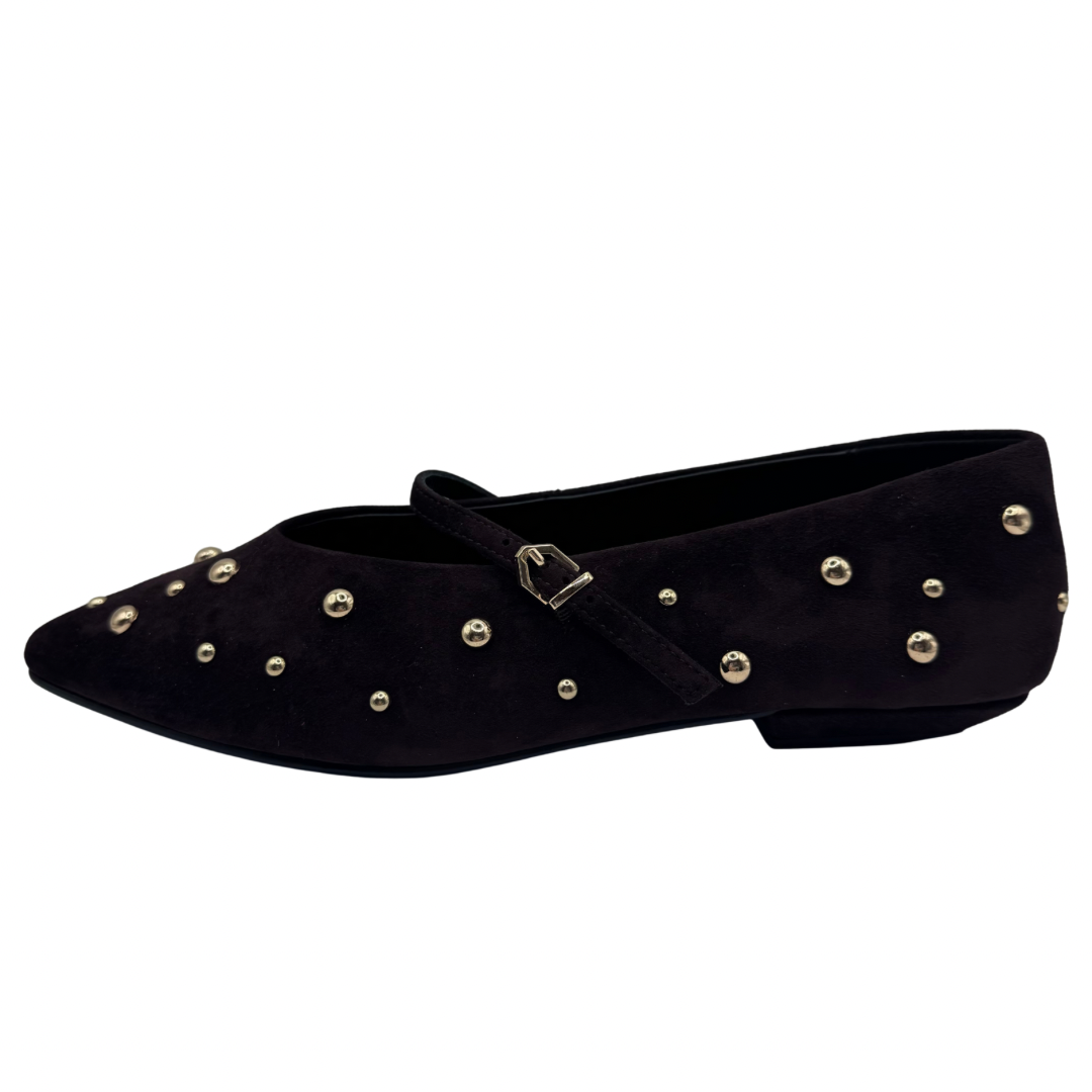 Pedro Anton Maroon Shoe with Buckle Strap and Gold Stud Detail