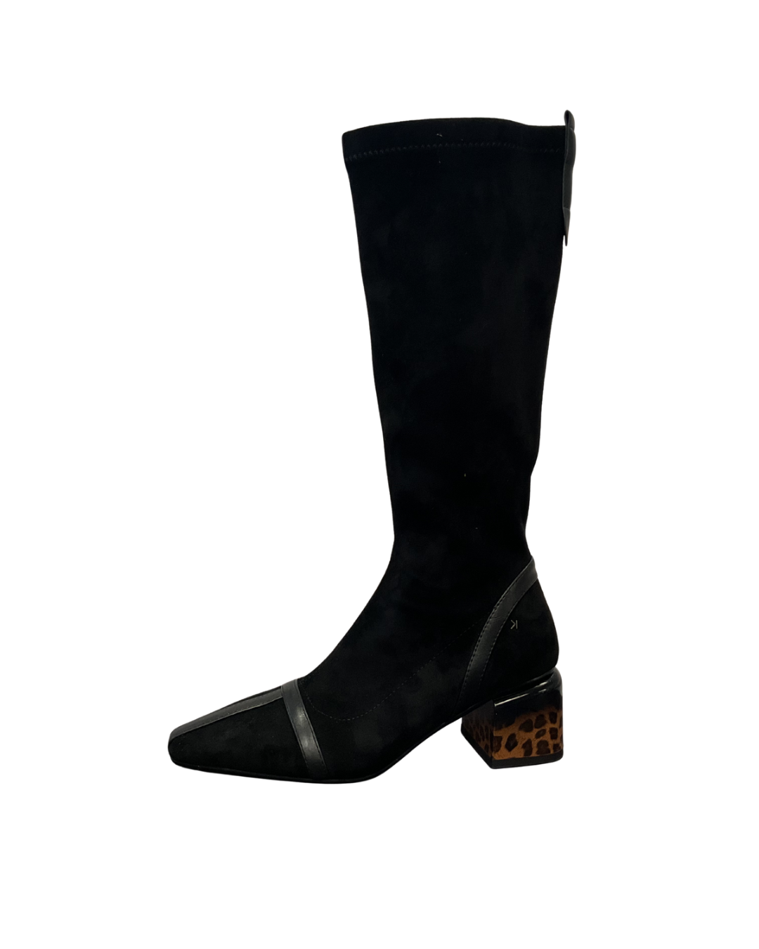 Kate Appleby Black Suede Long Boot with Leopard Print Heel