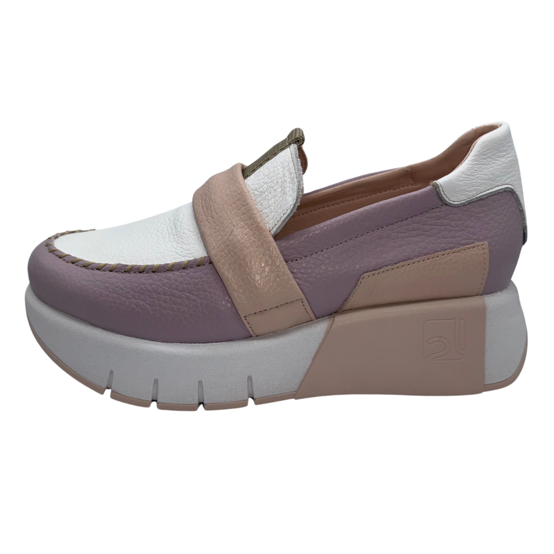 Jose Saenz Lavender, Pink and White Leather Wedged Loafer