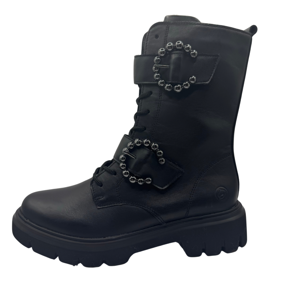 Remonte Black Biker Boots with Two Buckle Detail