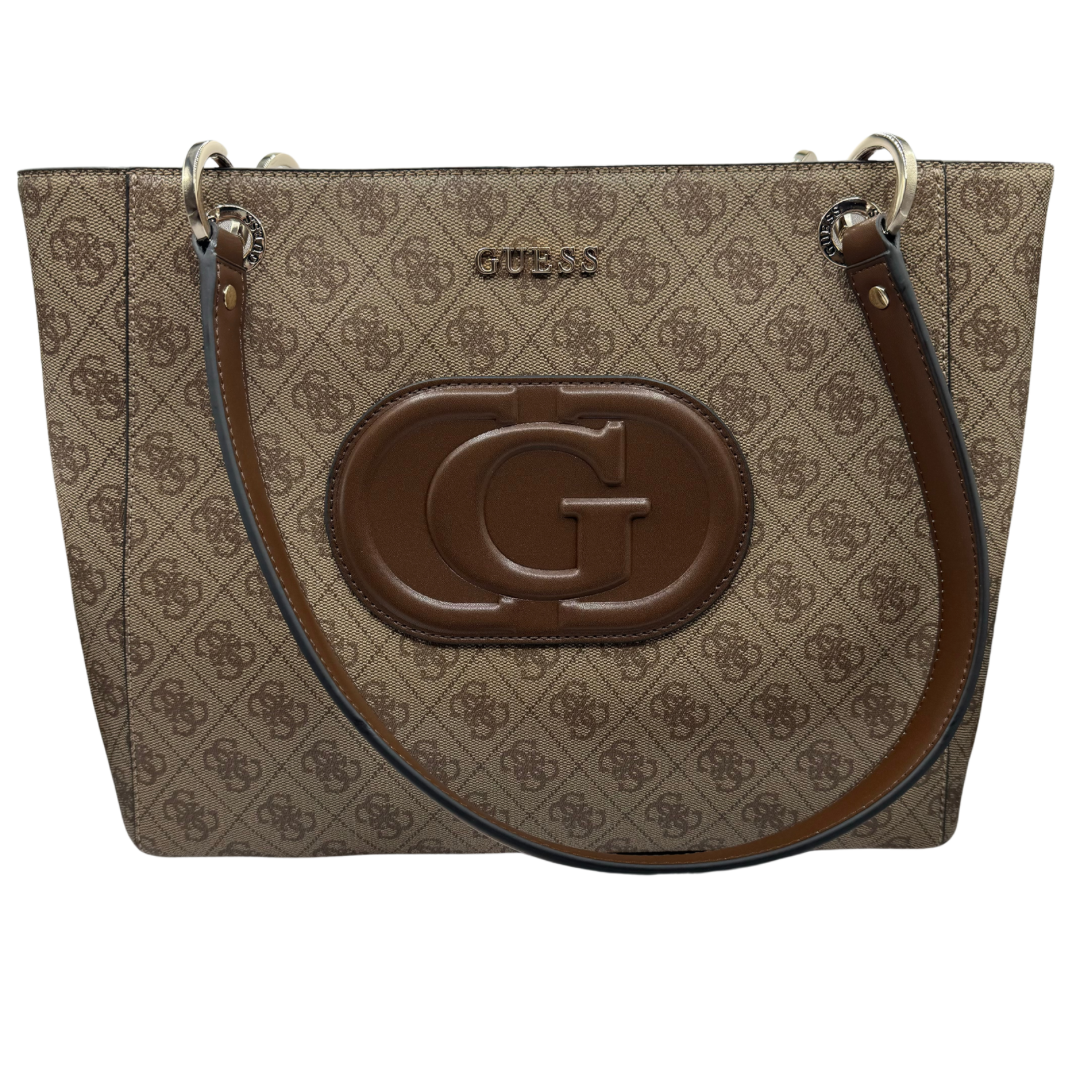 Guess Latte Logo Print Large Handbag