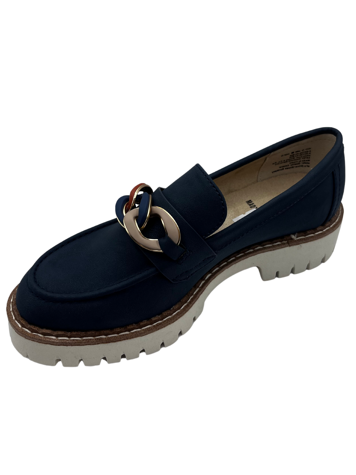 S Oliver Navy Loafer With Colourful Chain Design