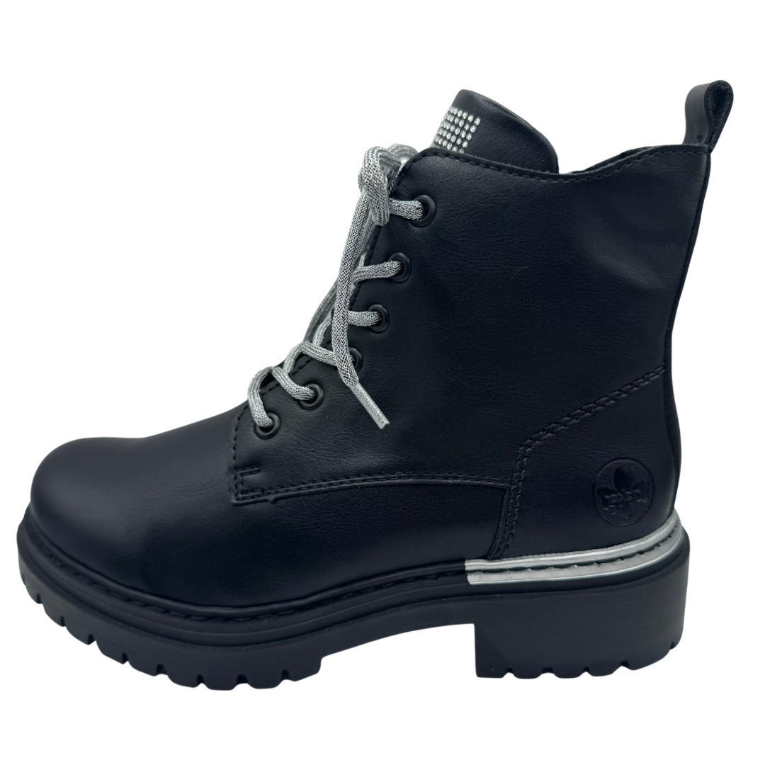 Rieker Black Boots with Silver Detail and Fleece Lining