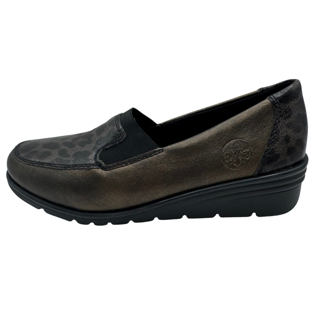 Rieker Bronze &amp; Leopard Print Wedged Loafers