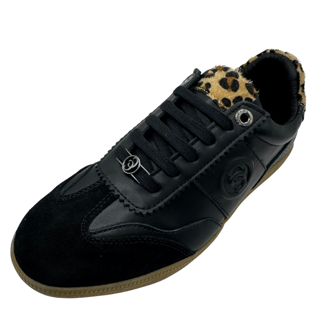 Carmela Black Trainers with Leopard Print Detail