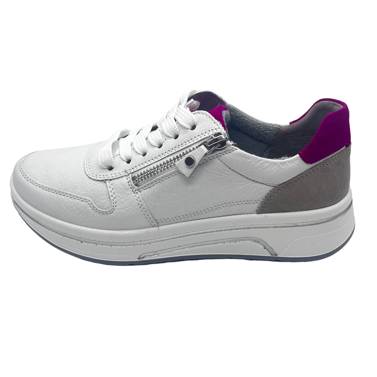 Ara Leather White Trainer With Purple Detail