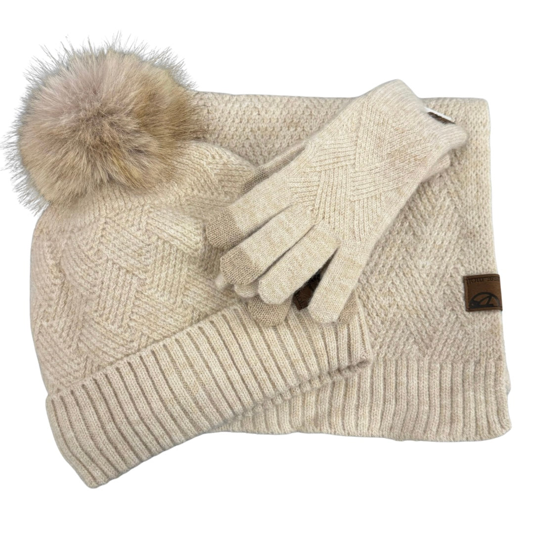 Pepe Moll Beige Hat, Scarf & Gloves Set