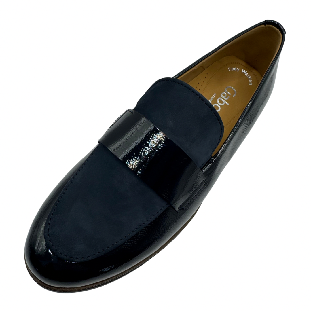 Gabor Navy Patent Loafers with Suede Detail