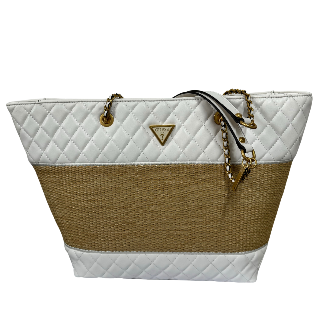 White Quilted Woven Handbag