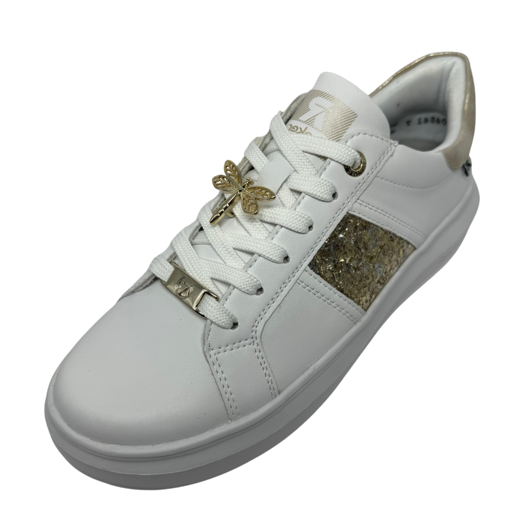 Rieker White &amp; Gold Leather Trainers