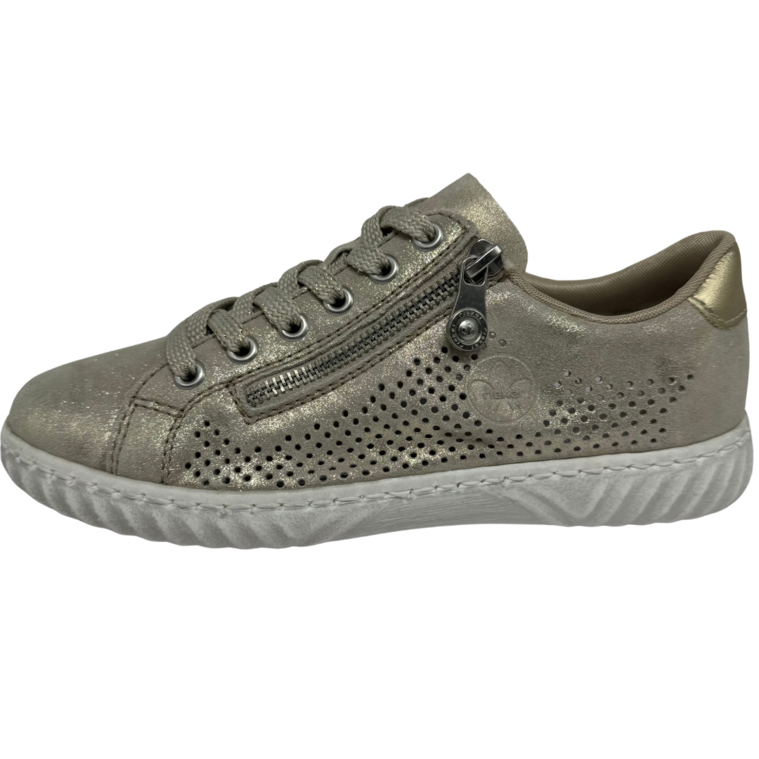 Rieker Gold Shimmer Leather Trainers