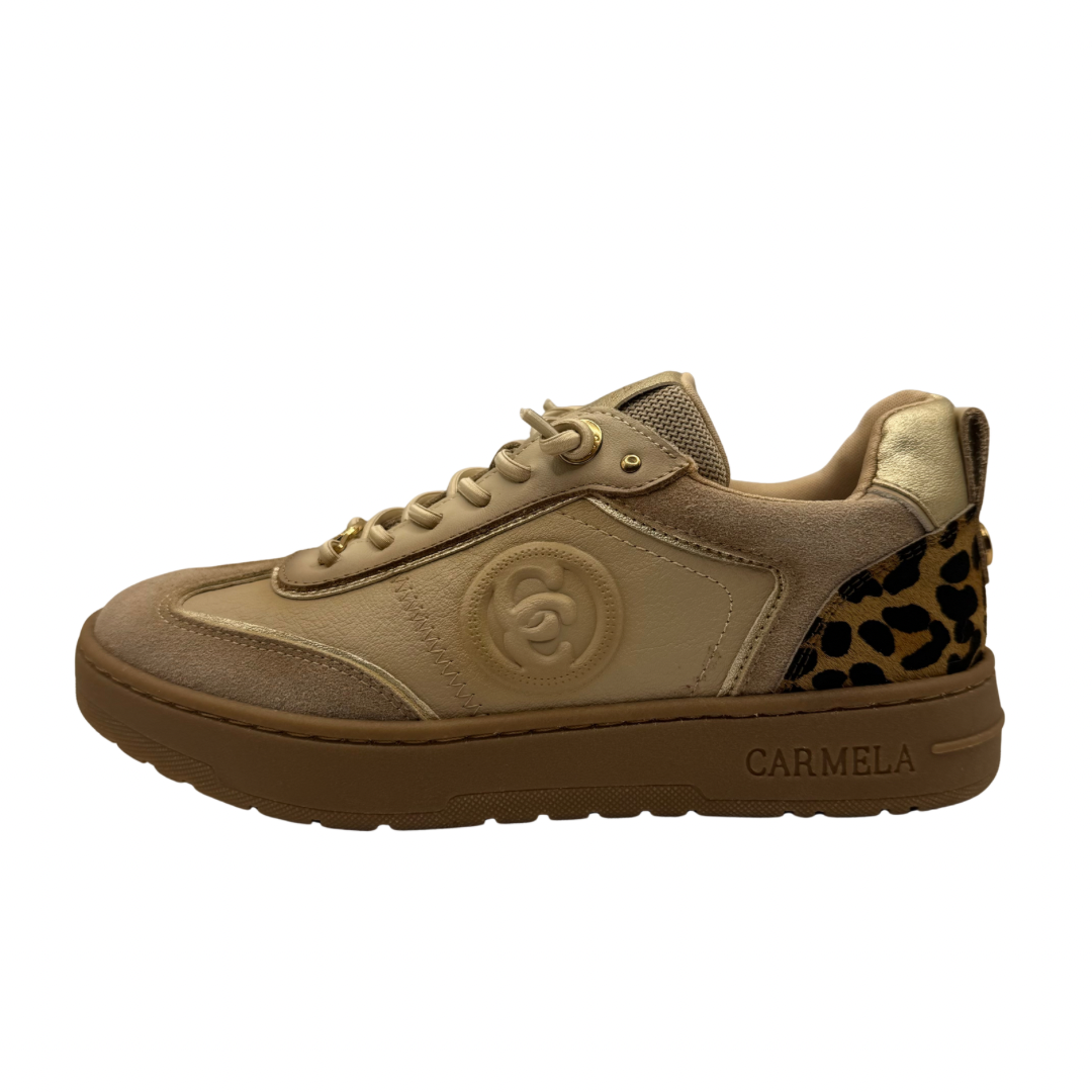 Carmela Beige &amp; Leopard Print Trainers