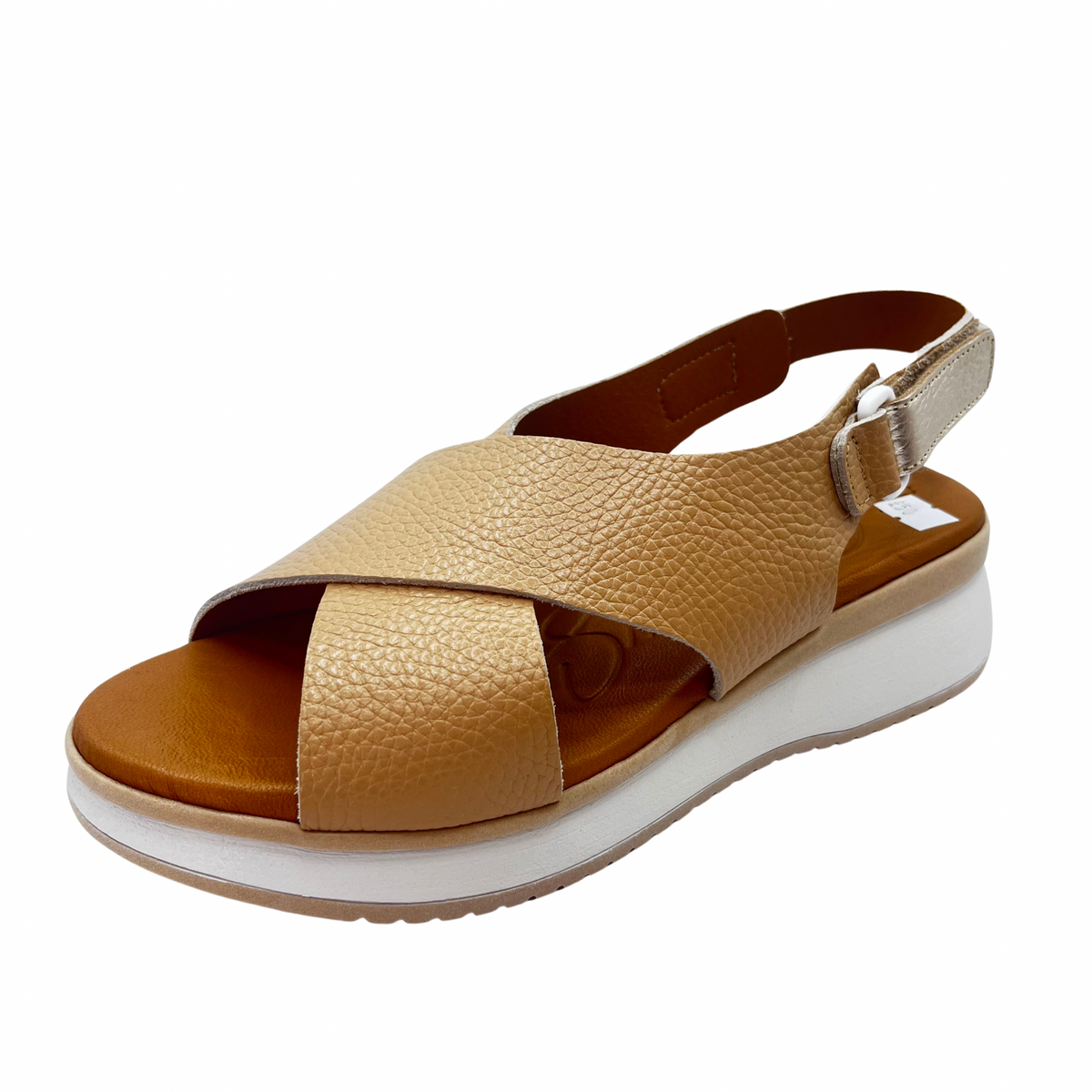 Oh My Sandals Beige Cross Over Wedge Leather Sandal