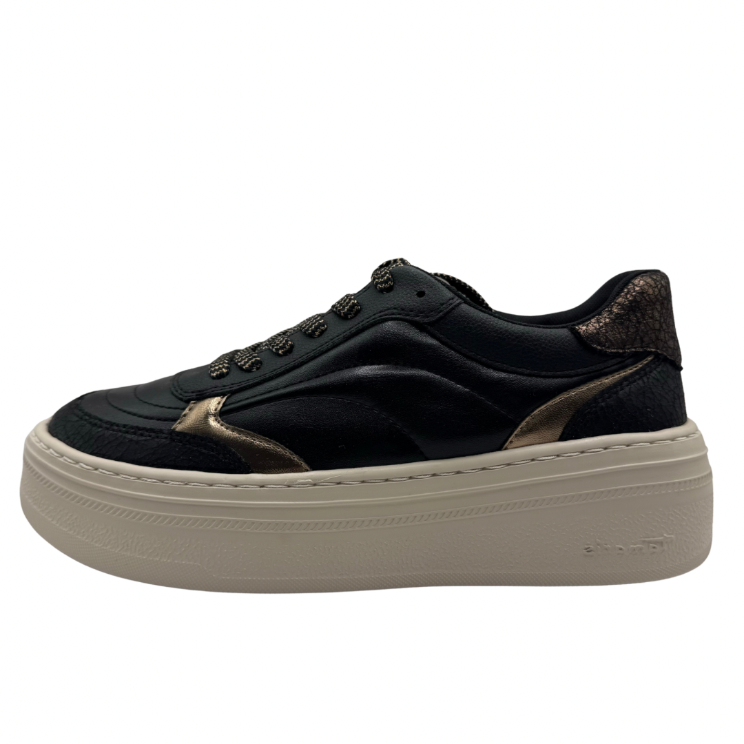Tamaris Black Platform Trainers with Bronze Detail