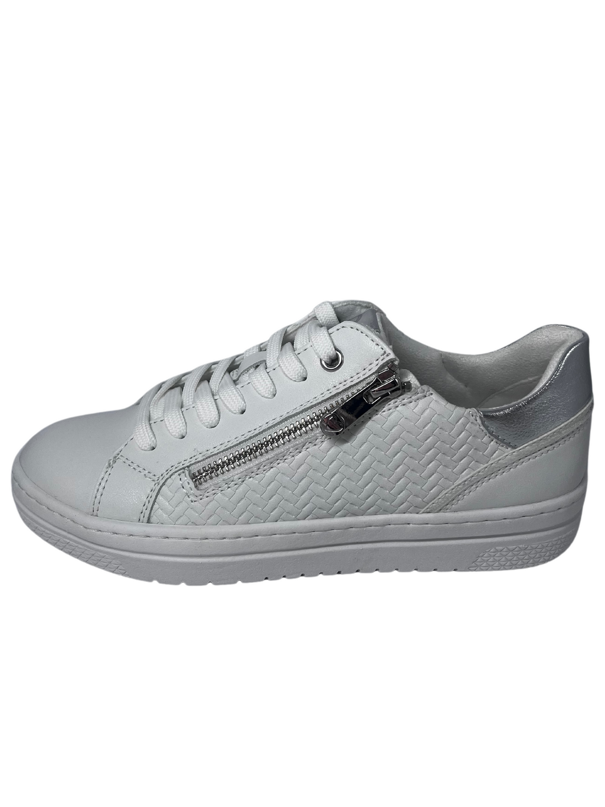 Marco Tozzi White Trainer With Woven Design On side