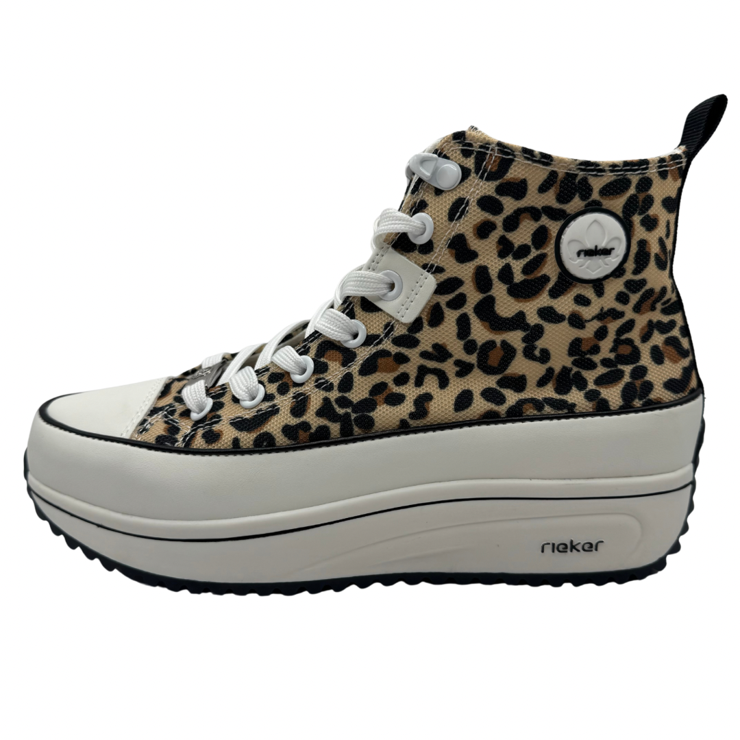 Rieker Leopard Print Platform High Top Trainers