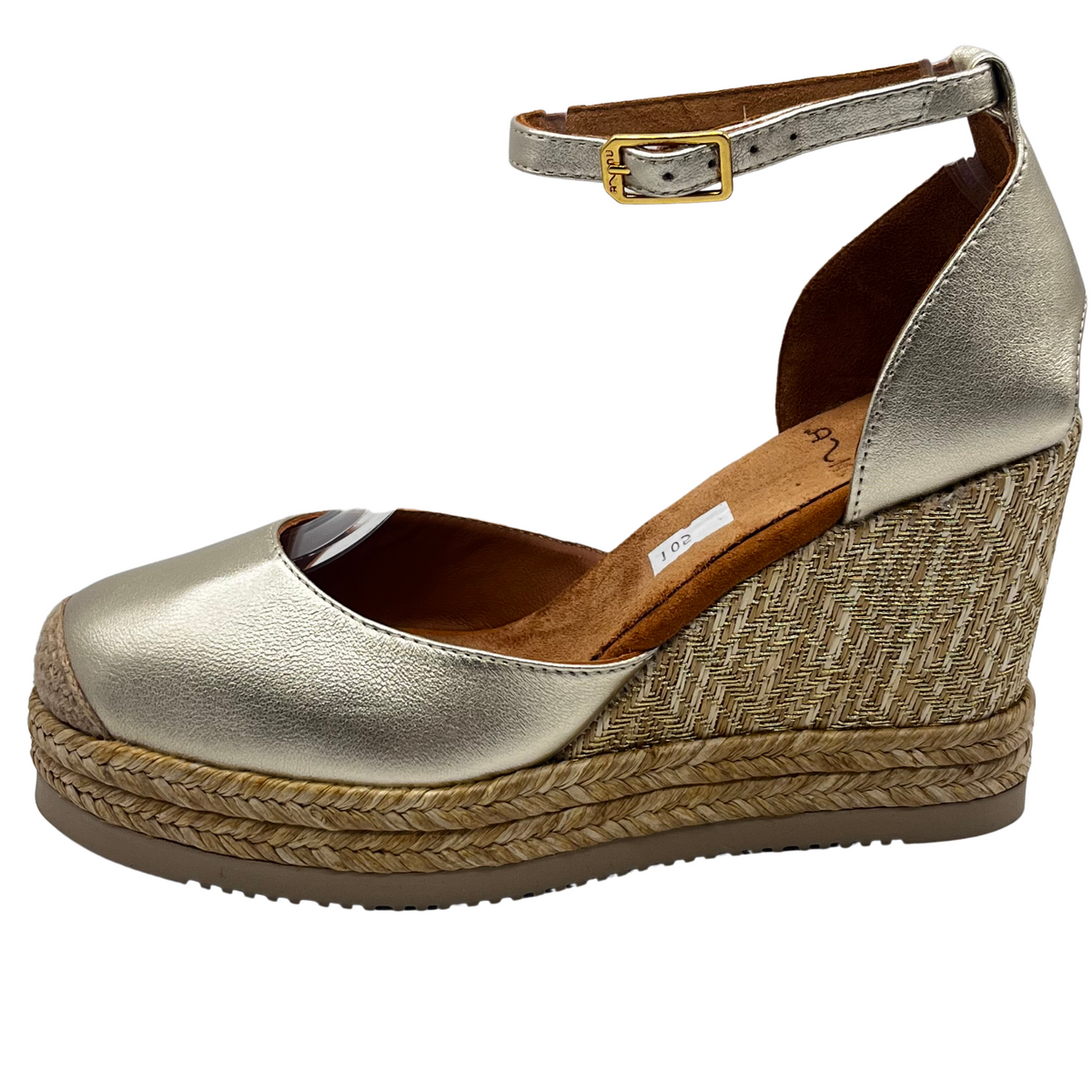 Unisa Leather Gold Wedge With Woven