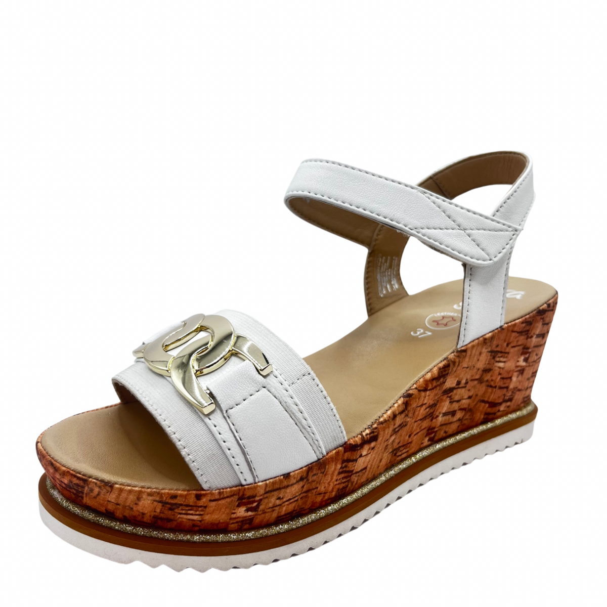 Ara White and Brown Leather Wedged Sandal