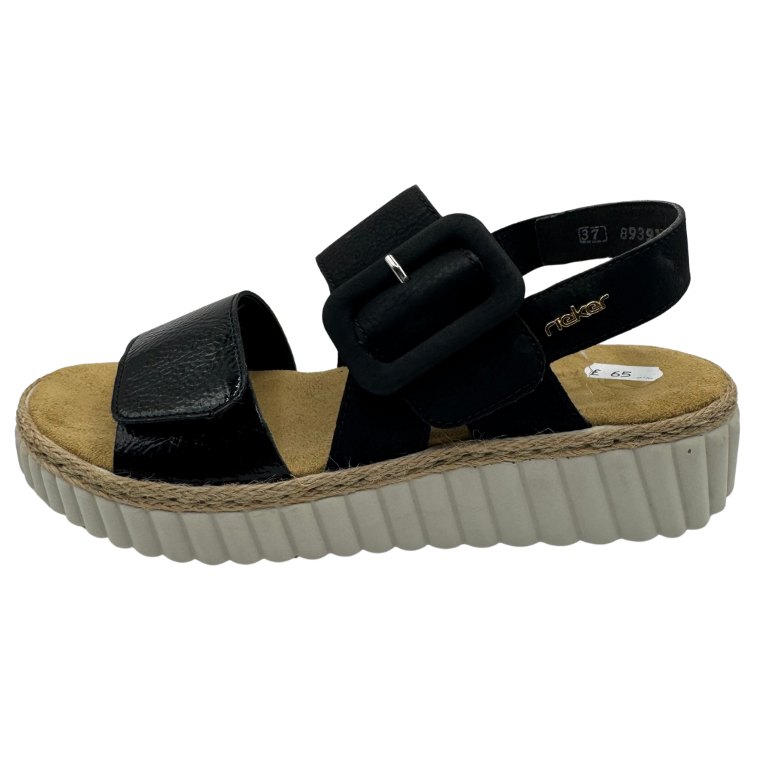 Rieker Black Wedge Sandals with Velcro Straps