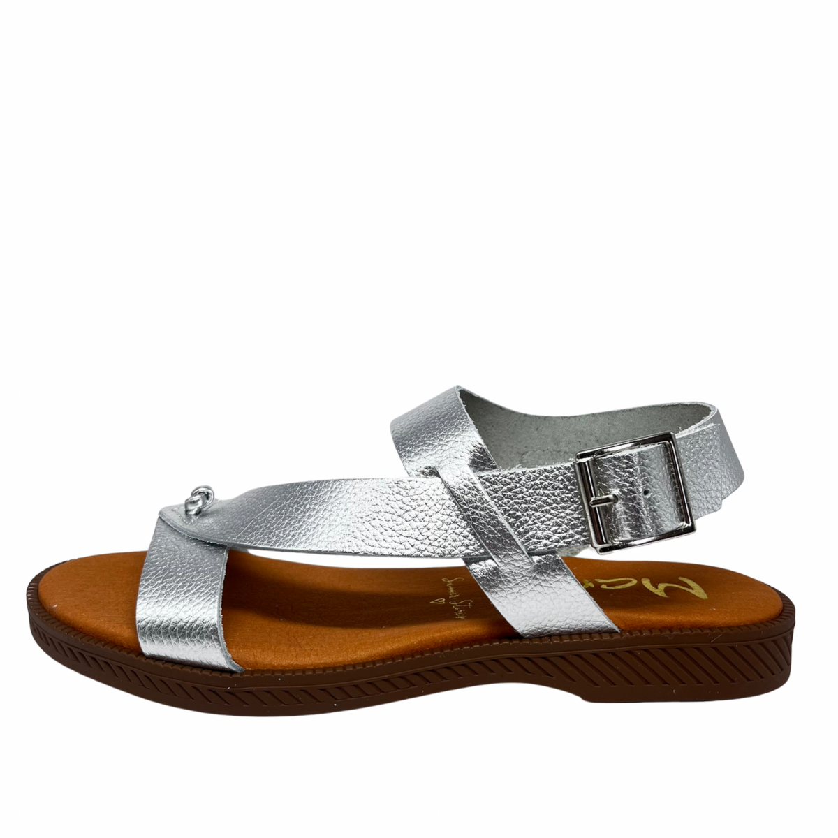 Marila Silver Toe Point Leather Flat Sandal