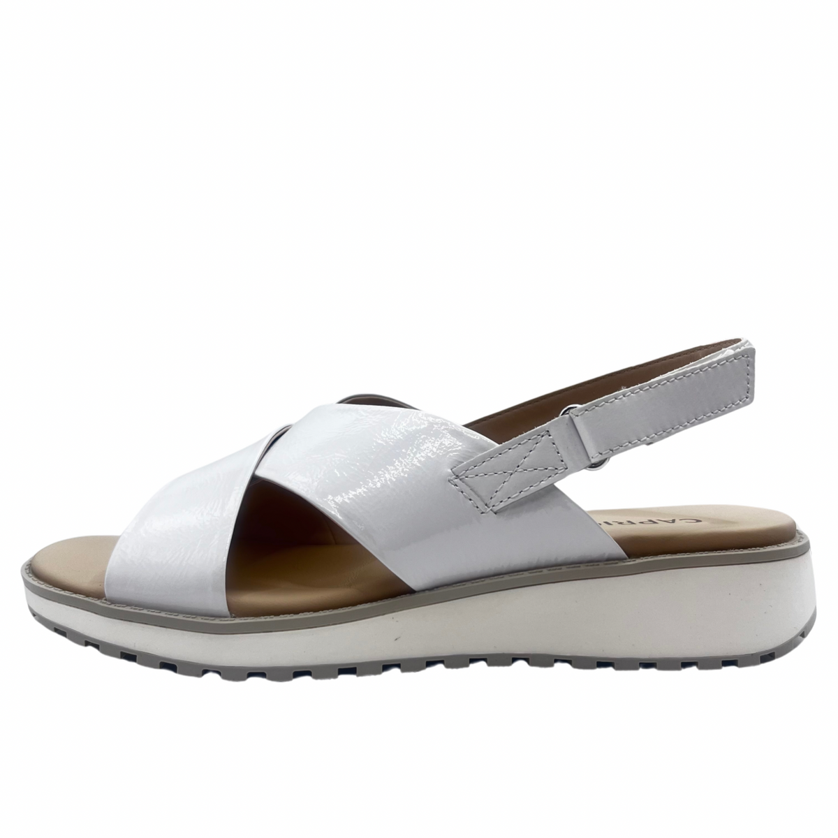 Caprice White Patent Crossover Low wedge Sandals