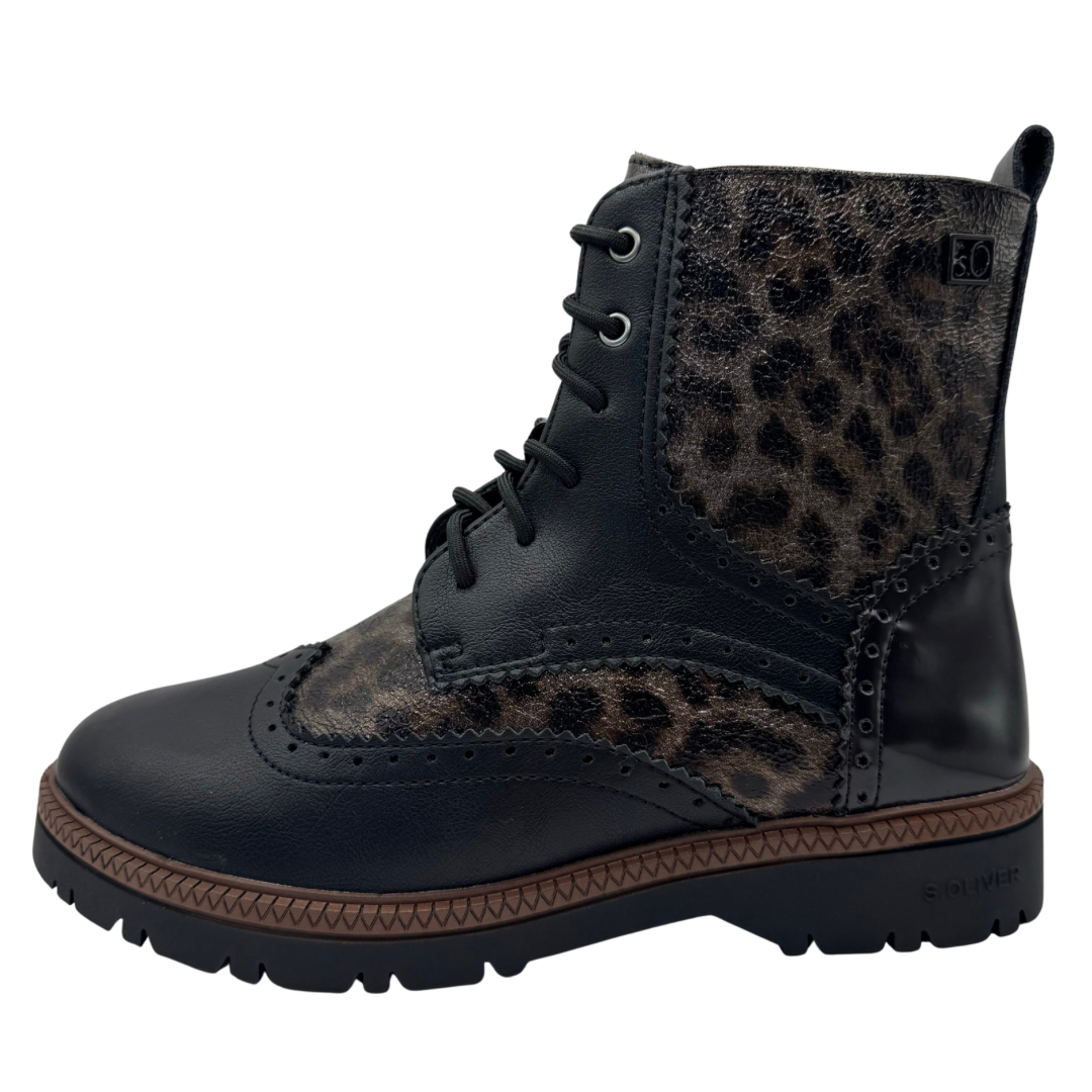 S Oliver Black &amp; Leopard Print Boots