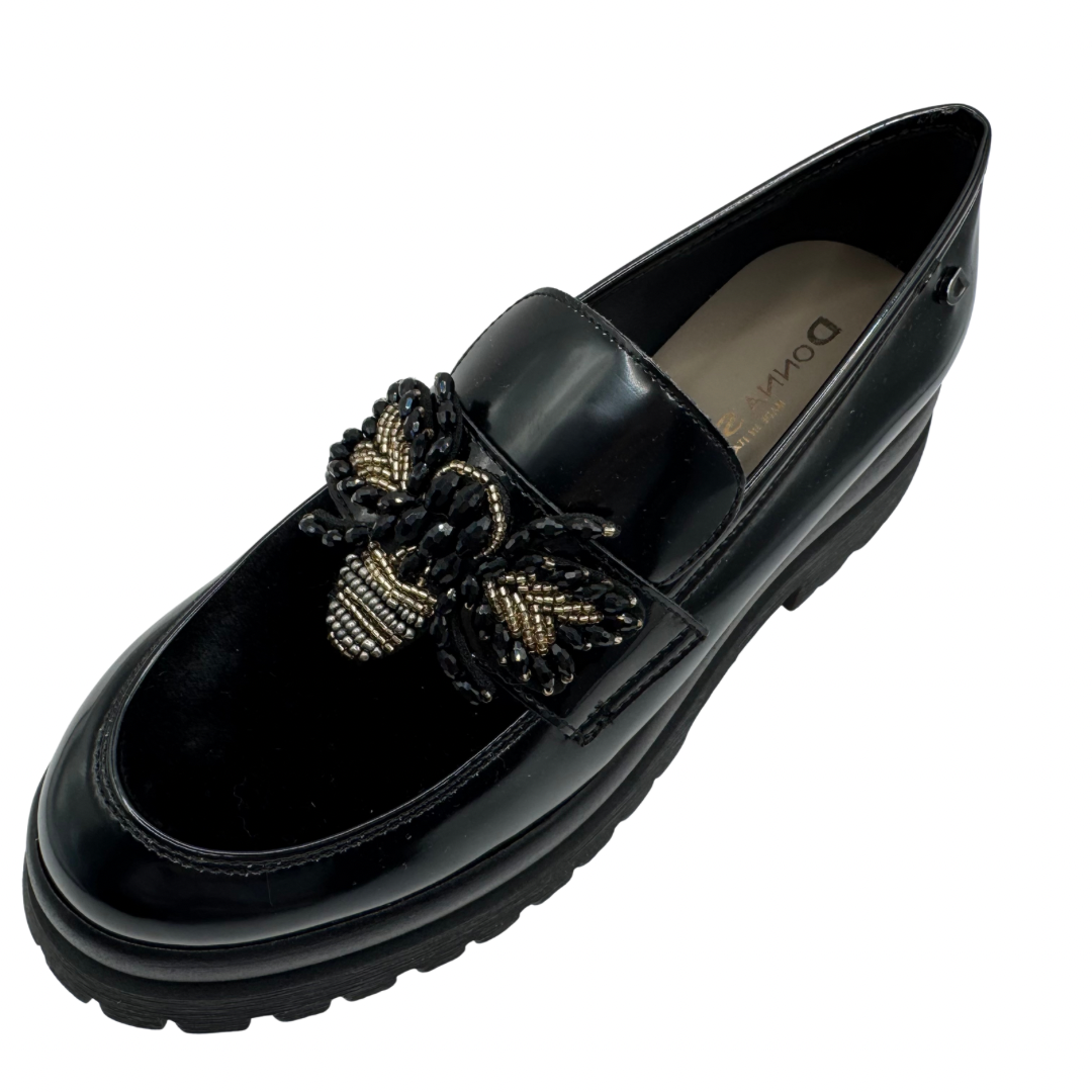 Donna Serena Black Loafers with Bee Detail