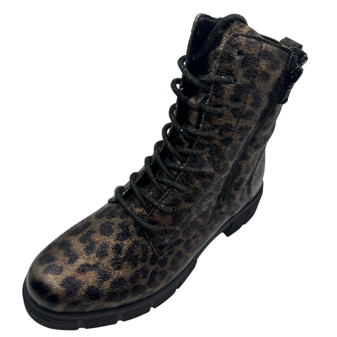 Remonte Leopard Print Metallic Boots with Fleece Lining