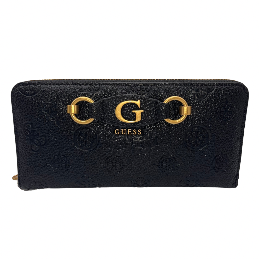 Guess Black Logo Print Purse with Gold Detail