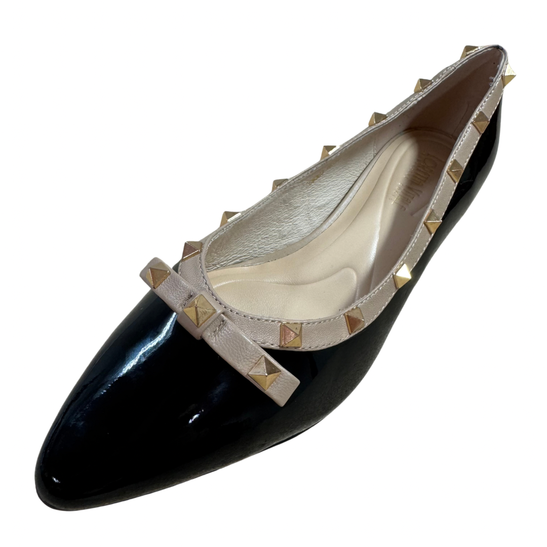 Loretta Vitale Black Patent &amp; Beige Heeled Shoe with Gold Stud Detail