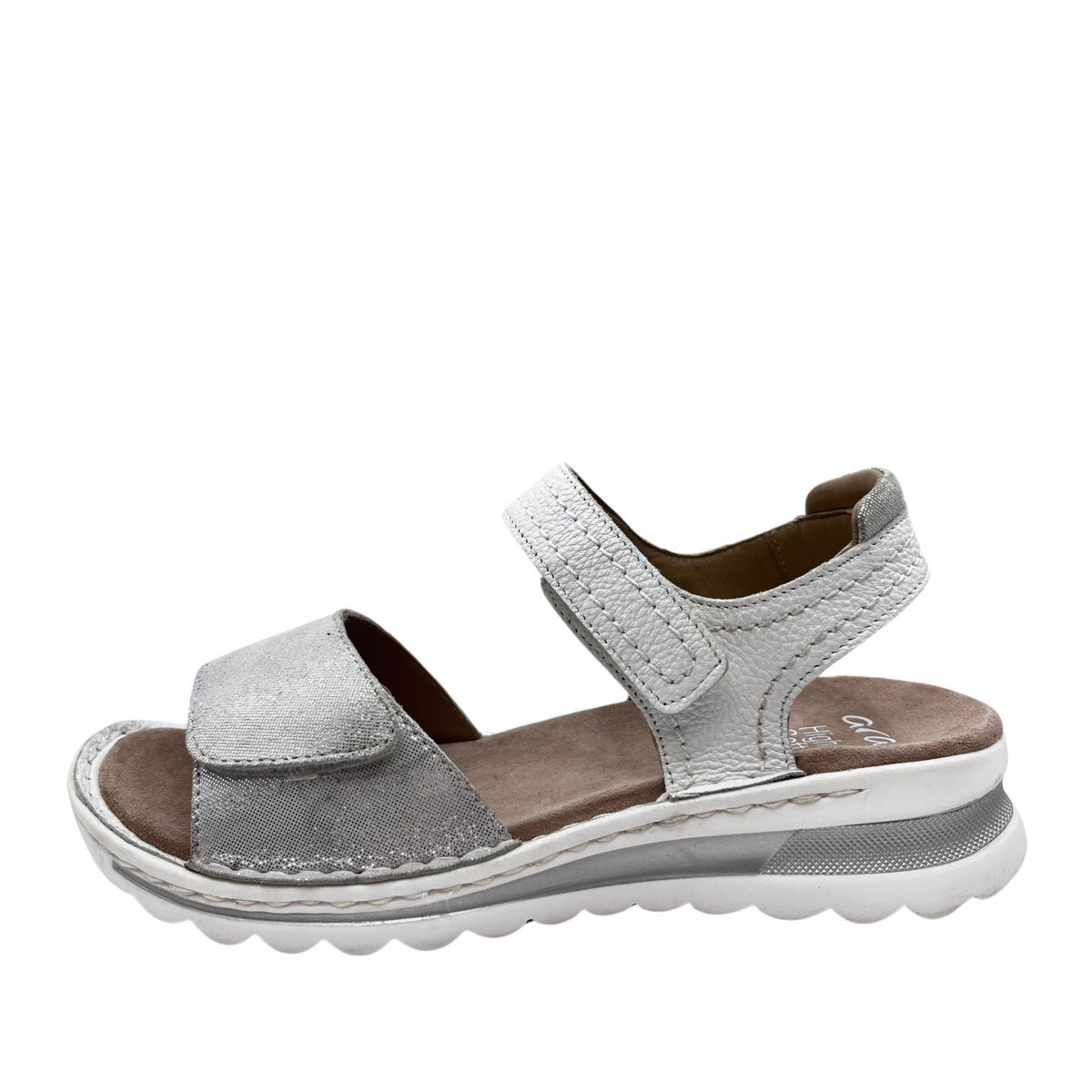 Ara White and Silver Shimmer Leather Sandal