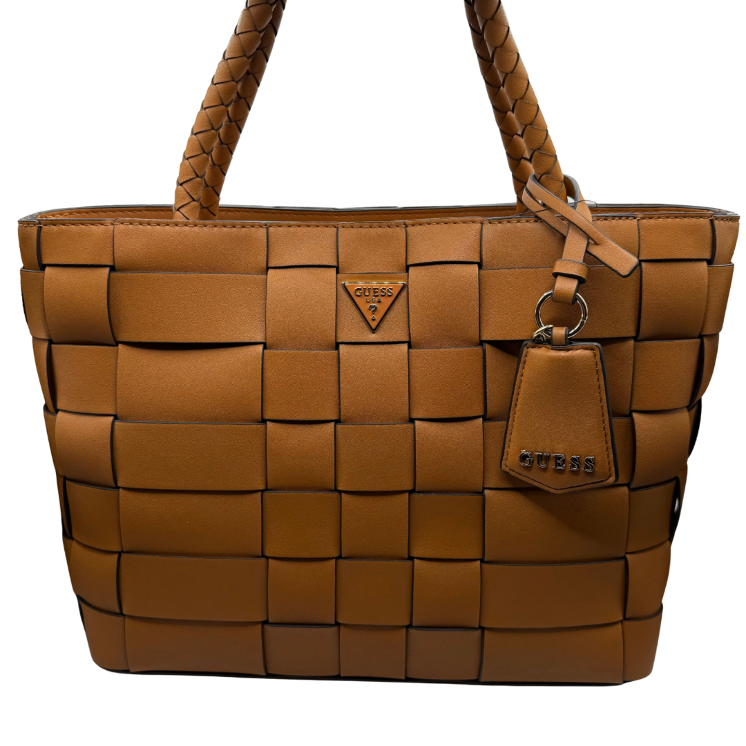Guess Cognac Large Woven Handbag