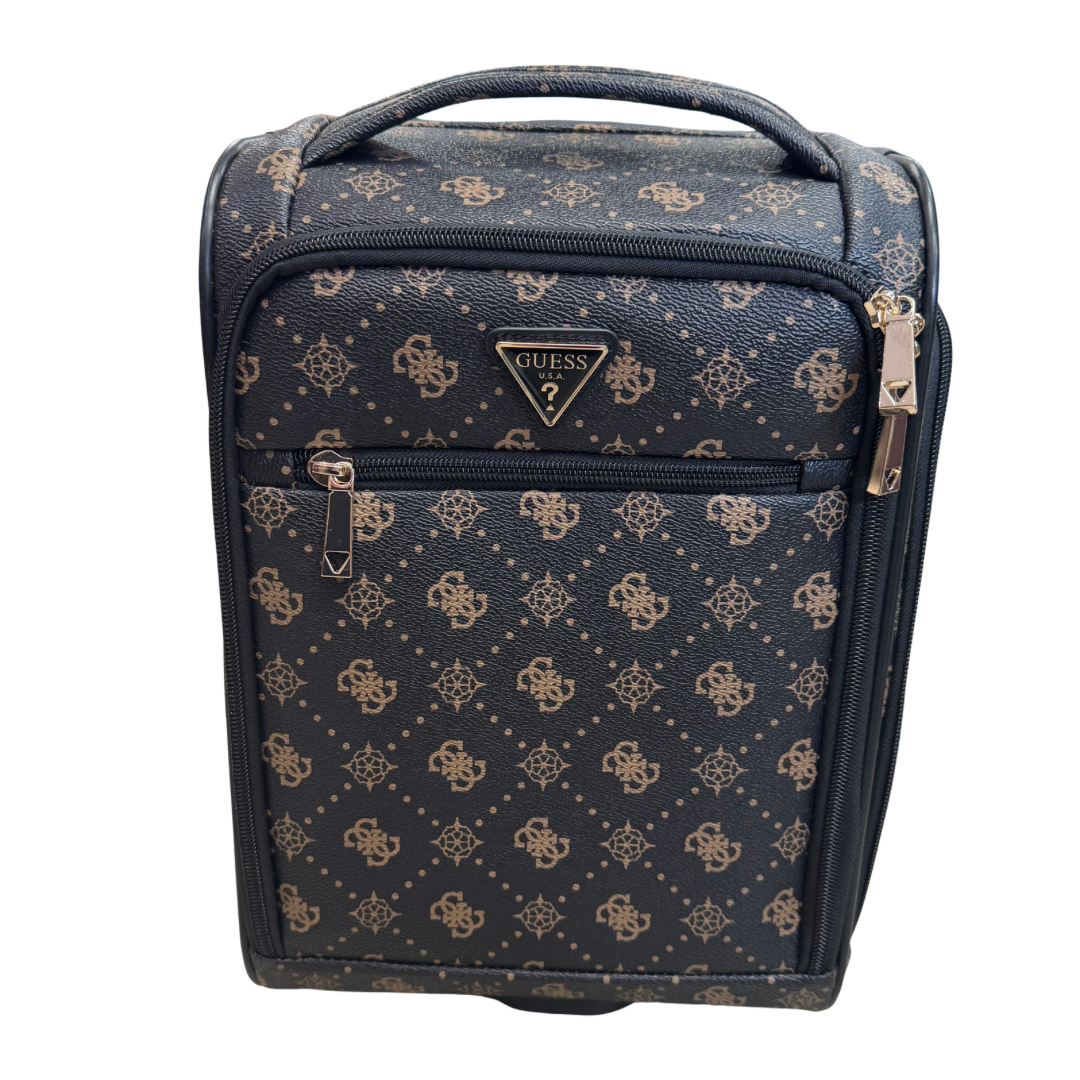 Guess Dark Brown Logo Print Small Under Seater Suitcase
