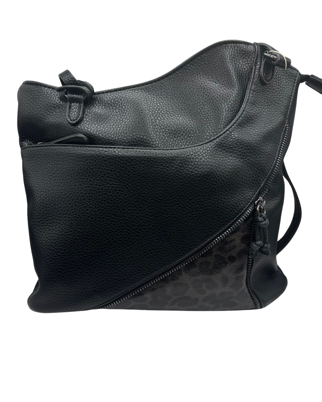 Rieker Black Crossbody with Leopard Print Detail