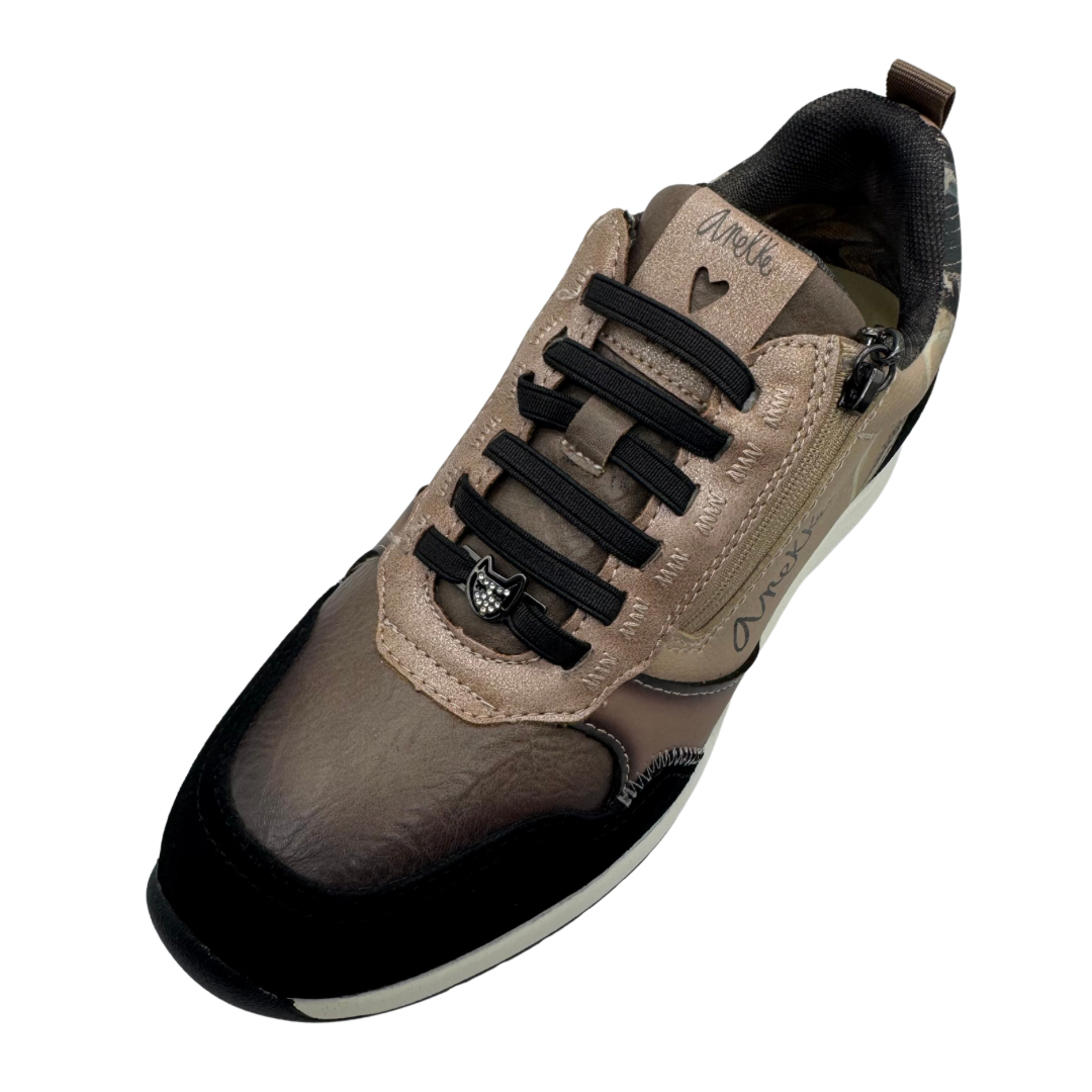 Anekke Beige &amp; Black Wedged Trainers