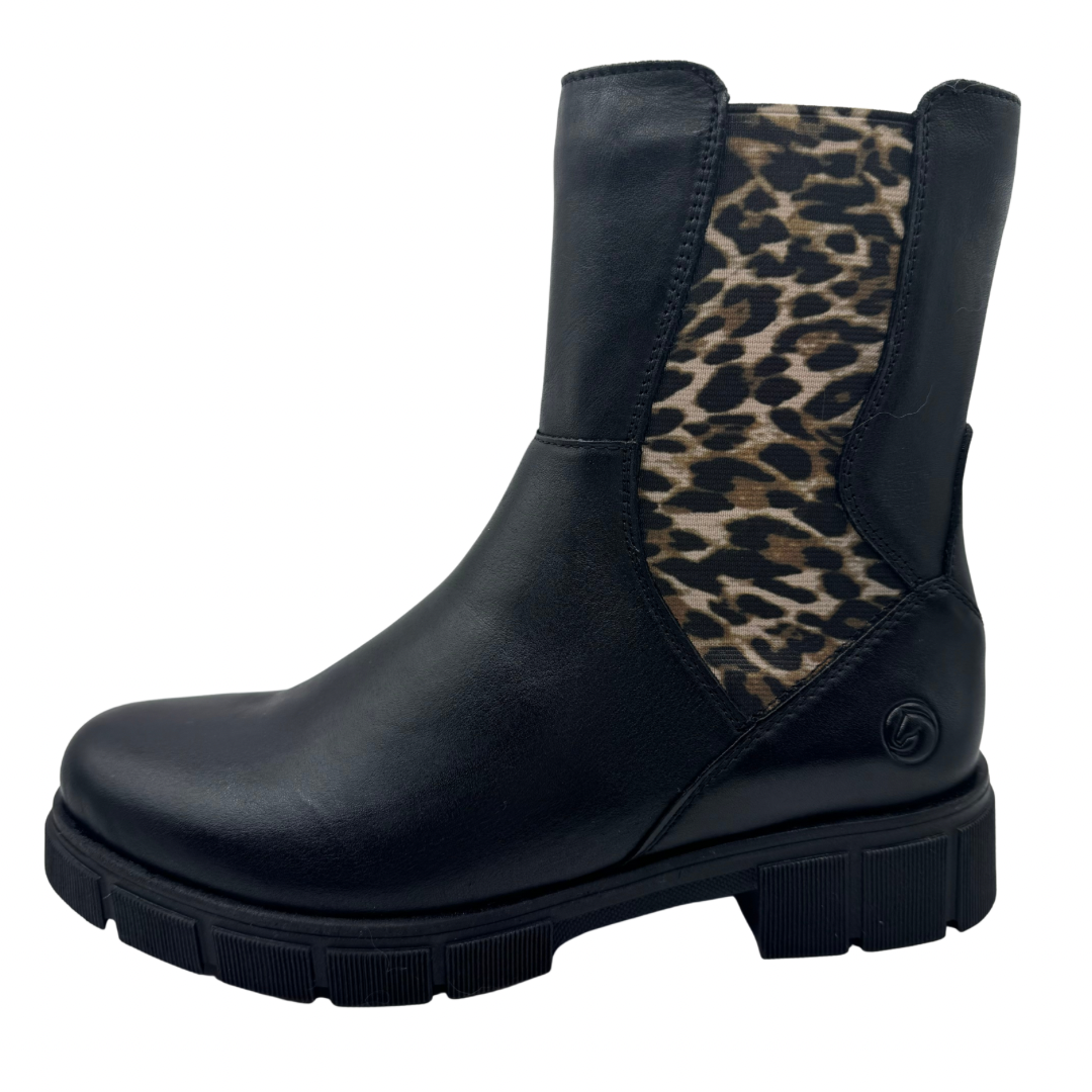 Remonte Black &amp; Leopard Print Boots with Fleece Lining