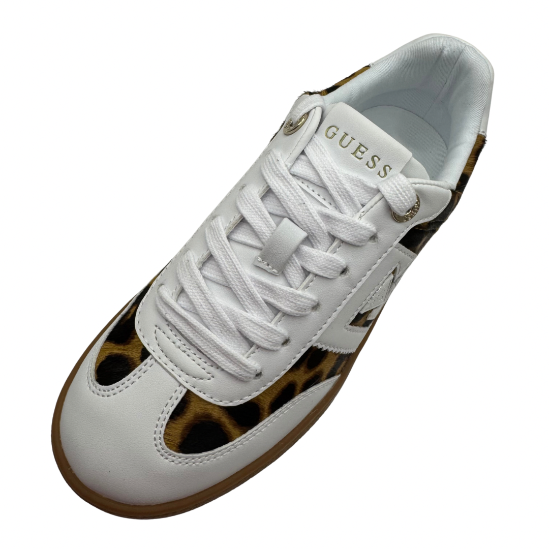 Guess White &amp; Leopard Print Trainers