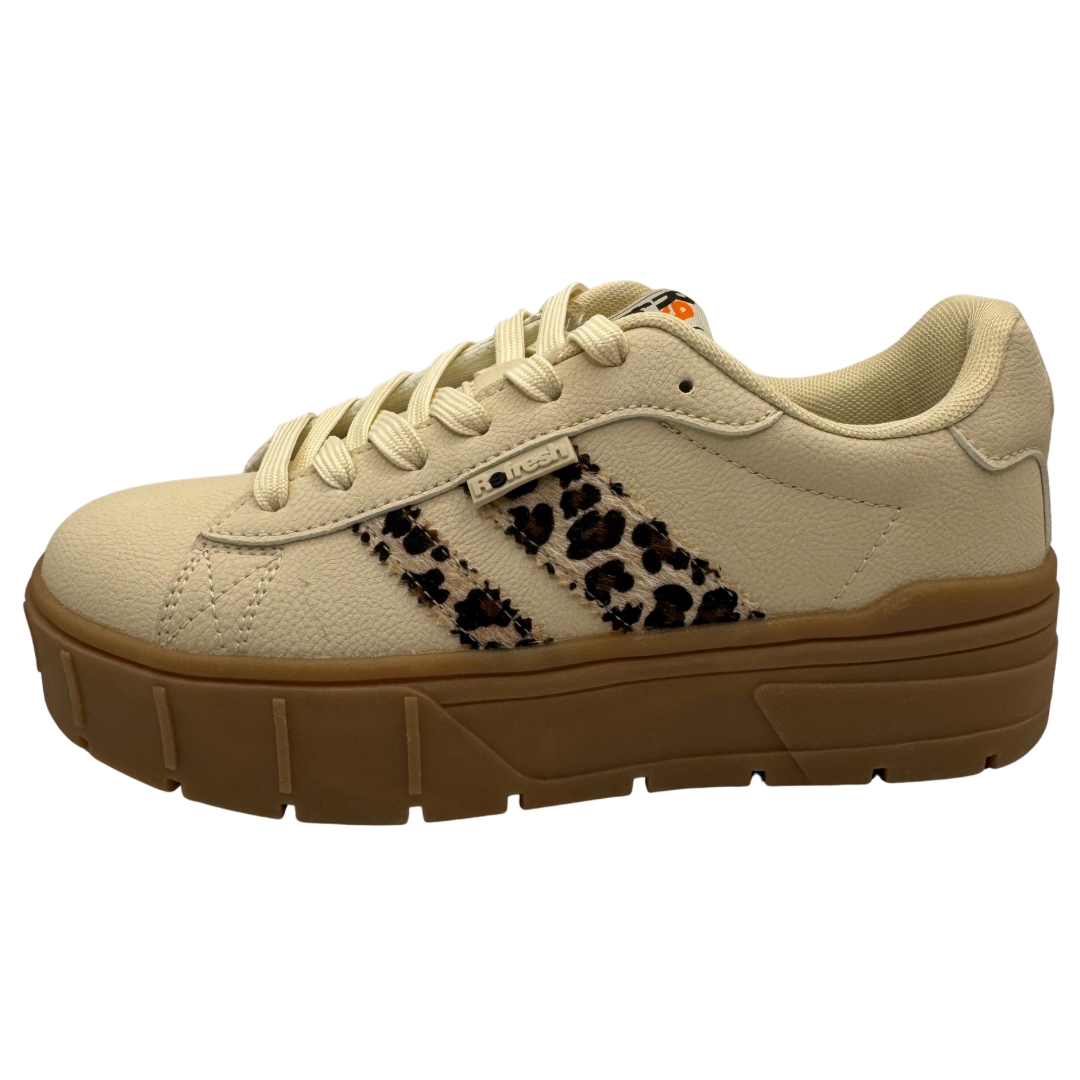 Refresh Cream Platform Trainers with Leopard Print Detail