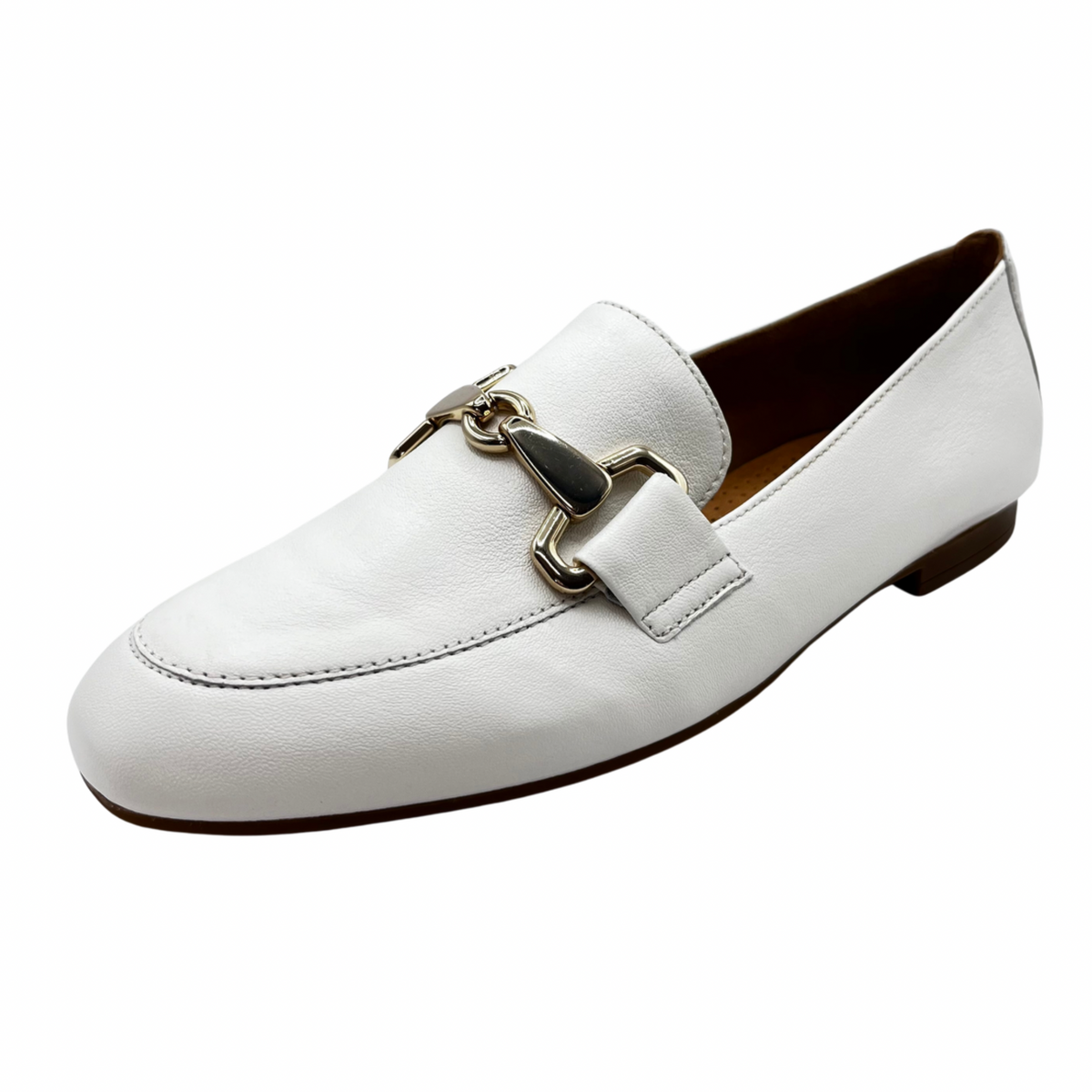 Gabor White Leather Flat Loafer