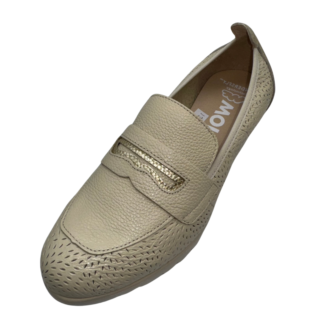 Wonders Cream Perforated Wedge Loafers